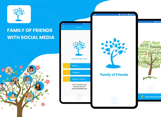 Family of friends with social media